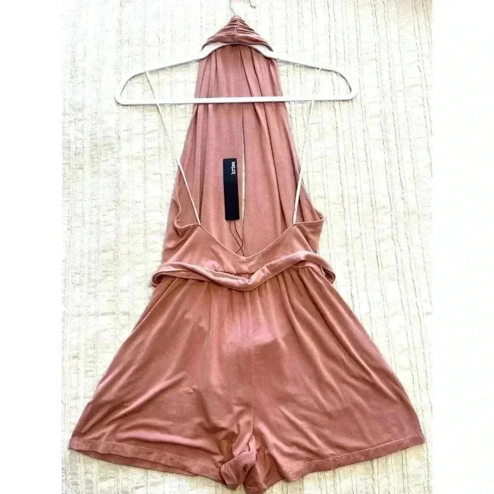 NWT REVOLVE Krisa Halter Romper Ocher Coral Size XSmall open back belted - Picture 3 of 7